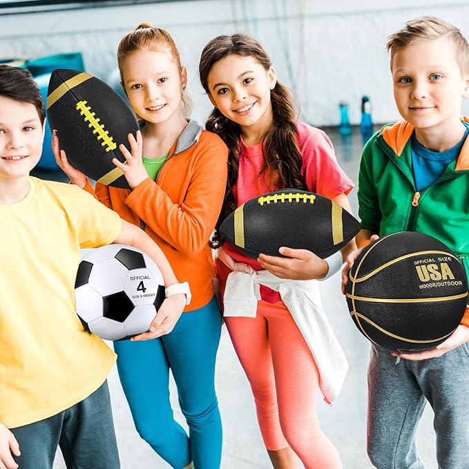 Libima 3 Pcs Sports Ball Set for Kids Teens Include Official Size 5 Basketball 4 Soccer 6 Football with Pump and Carry Bag Training Practice Sport Gift for Kids Teens Back to School