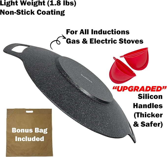 Saltlas Korean Style BBQ Grill Pan for Stove Top, 13" Lightweight Round Griddle with Double Bottom, Nonstick Coating Frying Pan for Induction, Gas, Camping & Outdoor Grilling