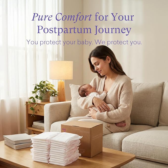 PurComfy Premium Postpartum Pads with Wings, Large Maximum Absorbency Postpartum Maternity Pads Ultra Soft Heavy Flow Secure Leak Protection After Birth, 48 Count