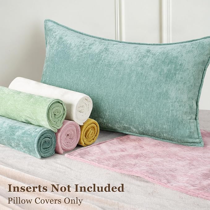 decorUhome Chenille Aqua Haze Velvet Throw Pillow Covers 18x18 Set of 2 | Fall Soft Couch Decorative Modern Farmhouse Pillow Cases with Elegant Design for Sofa Bed Living Room Home Decor