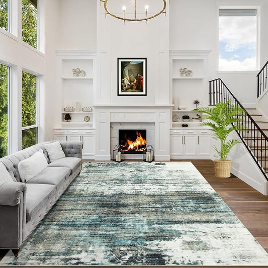 4x6 Area Rugs Washable Rug: Modern Abstract Living Room Rug Soft Anti-Skid Thin Carpet Indoor Floor Non-Shedding Carpets for Bedroom Dining Room Farmhouse Nursery Home Office - Green Multi