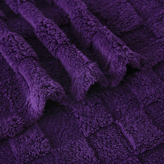 Deep Purple Throw Blanket 108”×90”Checkered Design for Couch | Super Soft Cozy Fleece Plush Microfiber 3D Square Pattern Flannel Blanket for Sofa Bed Lightweight for Adults,Women