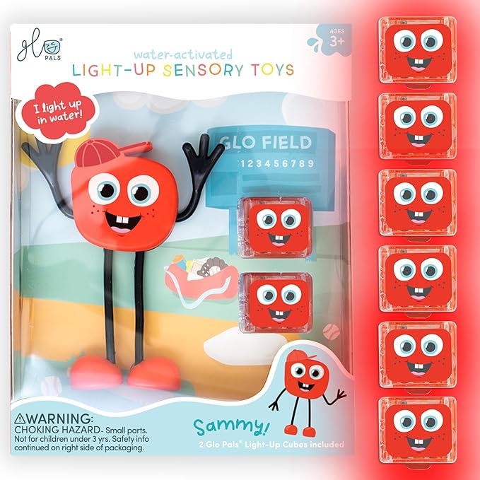 New Glo Pals Water-Activated Bath Toy with 6 Reusable Light-Up Cubes for Sensory Play (Sammy)
