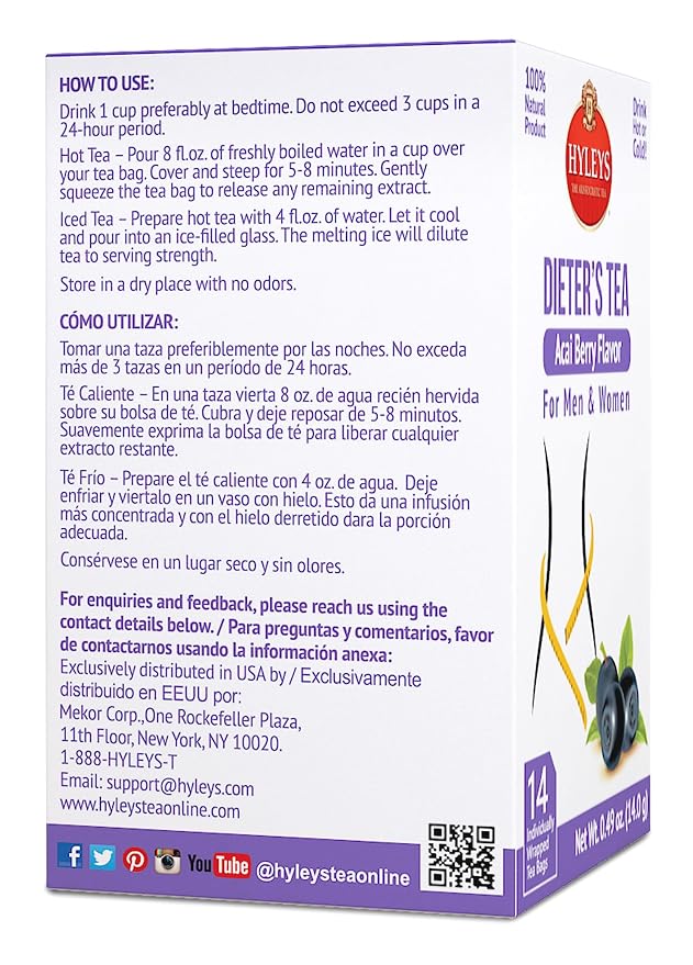 Hyleys Dieter's Tea with Acai Berry Flavor - 14 Tea Bags - Slimming Weight Loss Detox Cleanse Tea