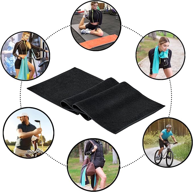 NUKURA 12’’ x 40’’, 450 GSM Gym Sweat Towel for Outdoor Workout, Running, Yoga, Pickleball, Padel, High Absorbent with Extra Softness, 100% Cotton Neck Towels, Black