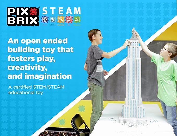 Pix Brix Pixel Art kit Puzzle Bricks - 3,000 Piece Pixel Art Container, 12 Color Dark Palette - Interlocking Building Bricks, Create 2D and 3D Builds Without Water or Glue - Stem Toys, Ages 6 Plus
