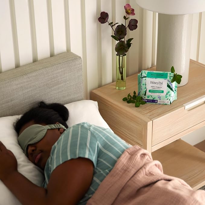 The Honey Pot Company - 44ct - Herbal Sanitary Pads for Women - Heavy Flow Overnight w/Wings - Infused w/Essential Oils for Cooling Effect & Organic Cotton Cover - Feminine Care