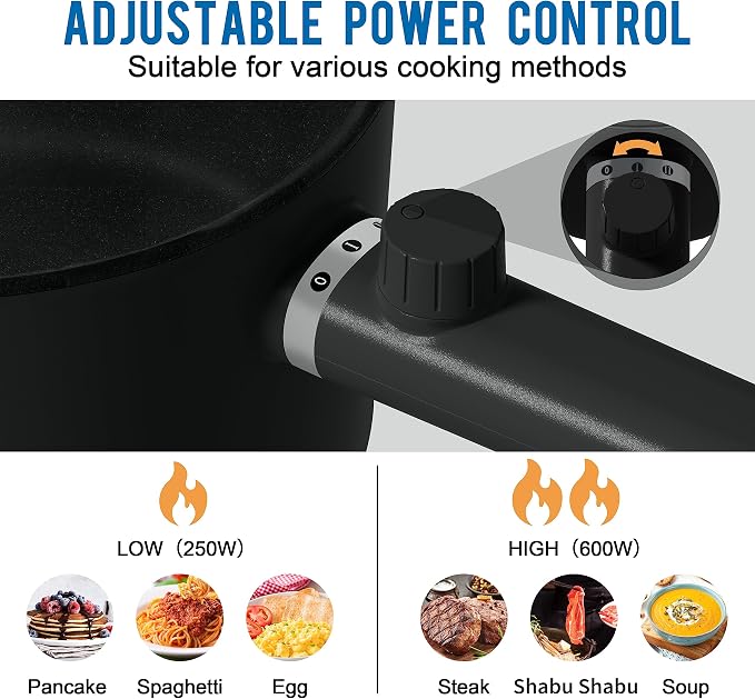 Topwit 1.5L Hot Pot Electric, Portable Ramen Cooker, Non-Stick Frying Pan | BPA-free, Glass Lid, Overheat & Boil-dry Protection, Electric Pot for Pasta, Steak, College Dorm Office Travel Essentials