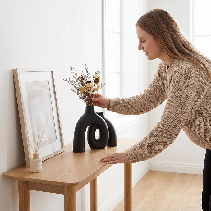 CEMABT Modern Nordic Boho Vase Set - Elegant Black Matte Ceramic Home Decor for Living Room, Bookshelf, Mantel, Entryway Table & Console Décor | Shelf Decorations Gift