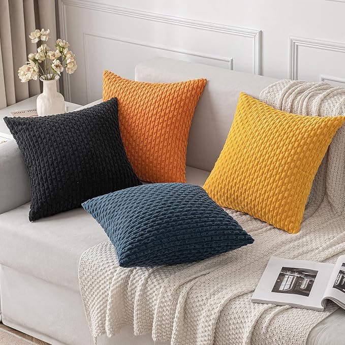 MIULEE Lumbar Decorative Throw Pillow Covers 12x20 Golden Yellow Corduroy | Textured Striped Pack of 2 Striped Pillow Covers Modern Farmhouse Home Decor for Couch Bed Sofa Living Room