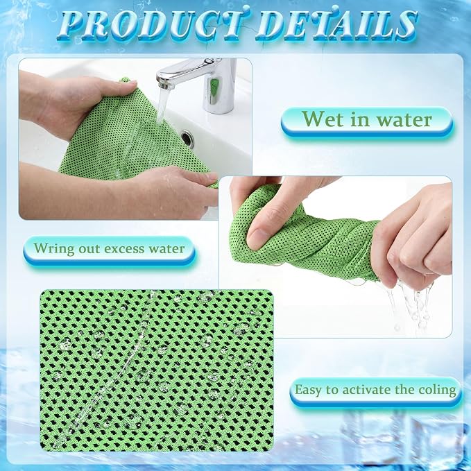 Honoson 20 Pcs Cooling Towels for Neck and Face, 47"x12" Sports Breathable Ice Towels Microfiber Chilly Sweat Rags with Portable Bottle for Gym Golf Athletes Yoga Workout Hot Weather (Green)