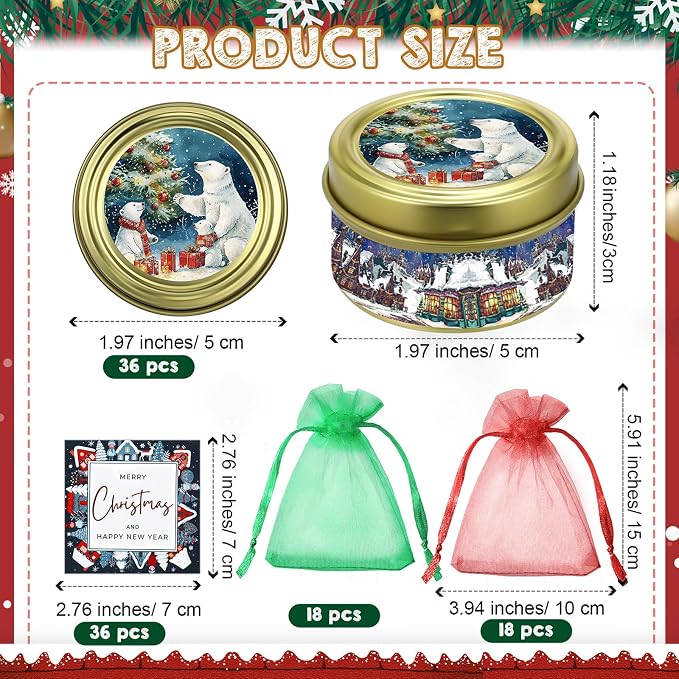 MTLEE 36 Sets Christmas Candles Bulk Holiday Small Scented Candles Party Favors with Organza Bag and Cards Bulk Candle Gifts for Home Supplies Holiday Travel(Romantic)