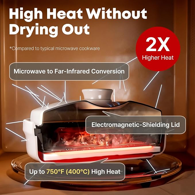 Rangemate Signature Microwave Searing Grill Pan, 750°F (400°C) Searing Crisper with Lid, Quick Meals Multi-Cooker for RV and Dorm, 100% Dishwasher Safe, Coastal Blue
