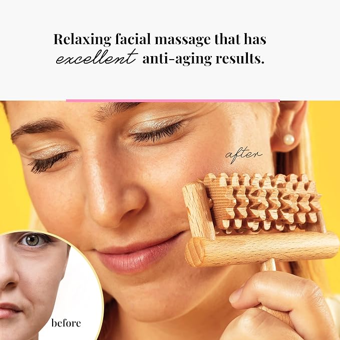 tuuli Body and Face Roller, Multi-Functional Wooden Massage Roller, Helps Ease Muscle Tension and Support Skin Health, Natural Face Massage Tools, Set of 2 (2 Piece Set)