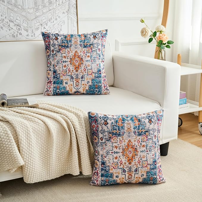 Boho Throw Pillow Covers 26x26 inch Set of 2,Boho Vintage Carpet Pattern Antique Ethnic Decor Double Sided Pattern Cushion Cover Soft Pillow Case Living Sofa Room Bed Square Pillow Cover