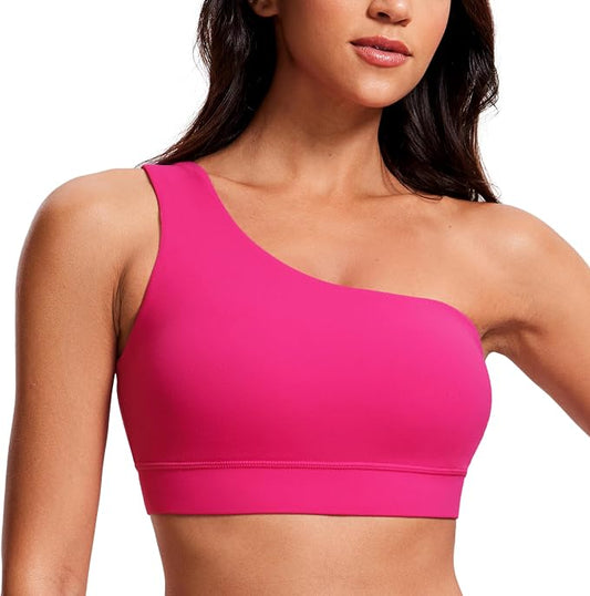 CRZ YOGA Butterluxe One Shoulder Sports Bras for Women - Sleeveless One Strap Low Impact Asymmetrical Workout Yoga Tops