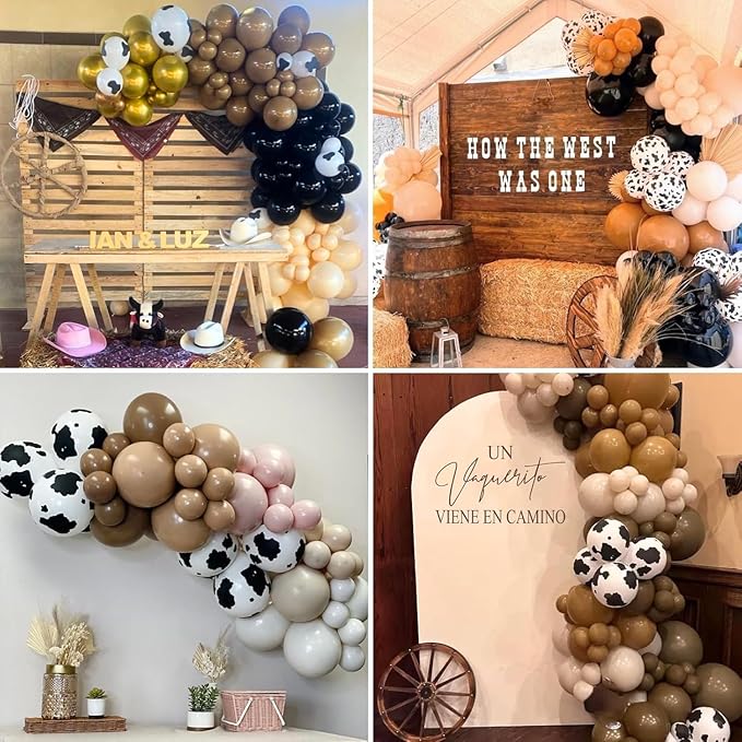 Brown Cow Balloons, 60Pcs 12 Inch Cow Print Coffee White Metallic Gold Latex Balloon, Tan Nude Neutral Beige Helium Balloons for Farm Western Theme Cowboys Cowgirls Birthdays Baby Shower Party Decor