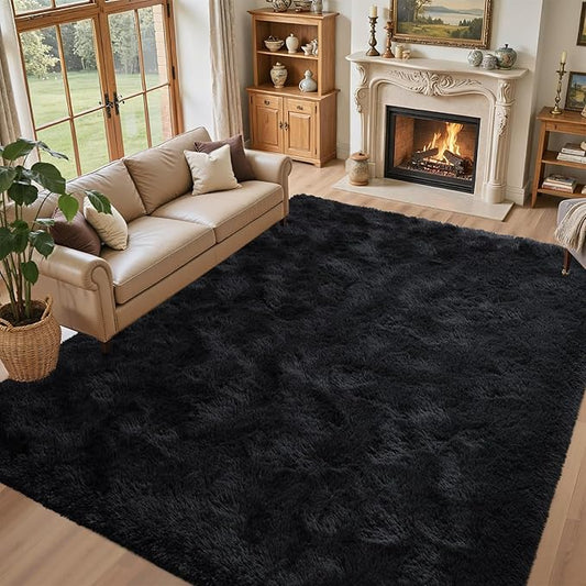 5x7 Black Area Rugs for Living Room, Large Fluffy Shag Bedroom Rugs Non-Slip, Ultra Soft Plush Carpet for Nursery Kids PlayRoom Dorm Office Indoor Modern Carpets