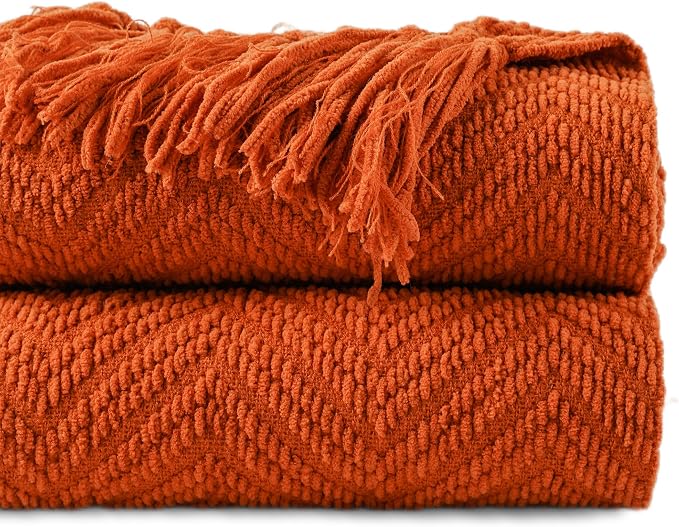 BATTILO HOME Burnt Orange Throw Blanket for Couch, 50"x60" | Halloween Throw Blanket for Home Decor, Fall Decorations for Bed, Sofa and Living Room