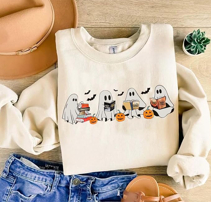 YOUNG GREEN Halloween Party Crewneck Sweatshirt Cute Ghost Sweatshirt Gift For Womens Spooky Season Shirt