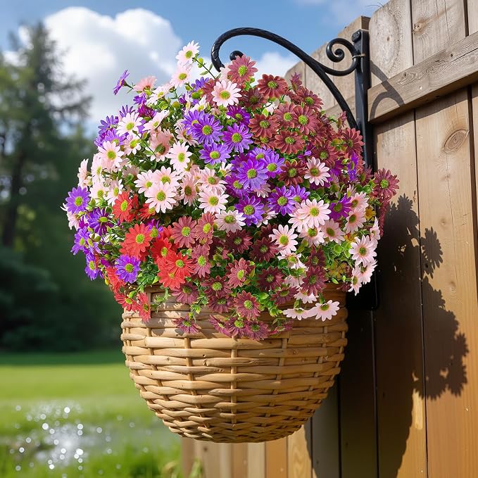 Alupssuc 40 Bundles Artificial Daisies Flowers Fake Silk Plant for Indoor Outdoor Decor, UV Resistant No Fade Faux Spring Flowers for Garden, Porch & Patio Decoration,RedPurpleBrownPink