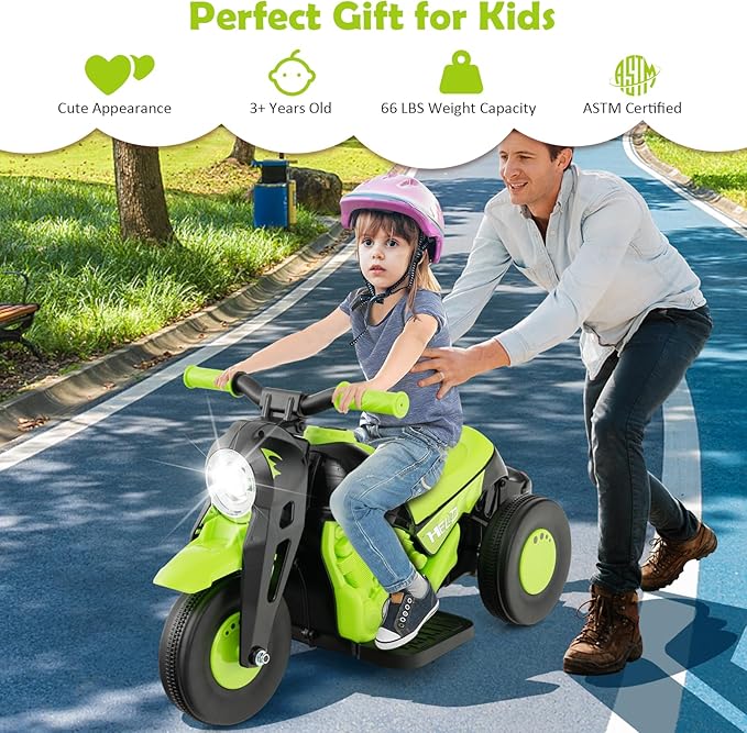 HONEY JOY Ride On Motorcycle, 6V Toddler Motorcycle with Bubble Maker, LED Light, Music, Foot Pedal, Forward/Backward, 3-Wheel Battery Powered Electric Motorcycle for Kids, Gift for Boys Girls (Green)