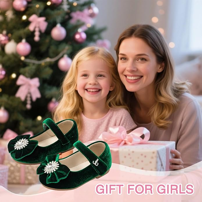 THEE BRON Mary Jane Ballet Flats - Girls' Dress Shoes with Hook & Loop Closure