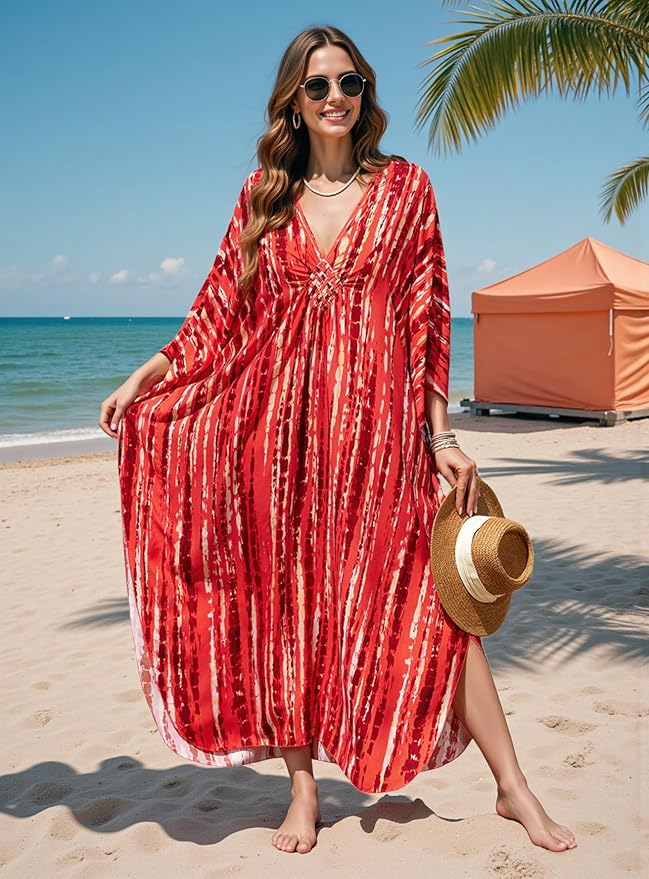 Mumu Dresses for Women Plus Size, Bohemian Kaftan Beach Cover Up Long Maxi Nightgown Soft Loungewear