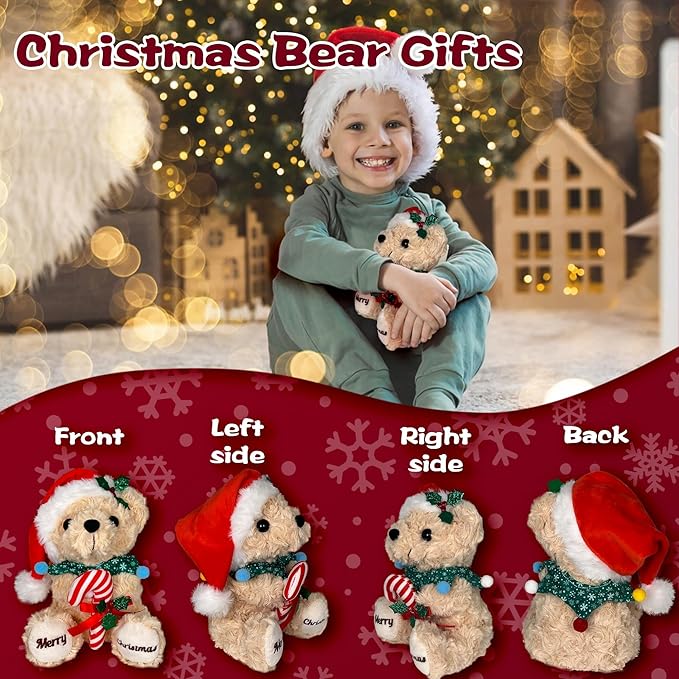 Teddy Bear Stuffed Animal - Soft Stuffed Bear Toy with Hat, Cute Birthday Gift for Kids, Adult, Boys & Girls, 8 Inch Cuddly Brown Holiday Bear Plush Present - Unique Bear Plushies Decoration