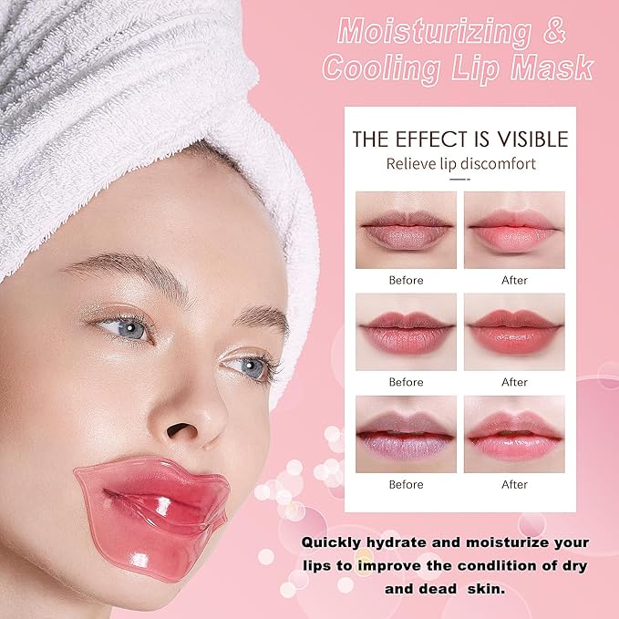 32 Pairs Eye Masks & Lip Mask, 24K Crystal Gel Collagen Under Eye Patches for Puffy Eyes, Dark Circles, Moisturizing Pink Lip, Reduce Fine Lines, Remove Lip Dead Skin, Mothers Day Gifts Bulk