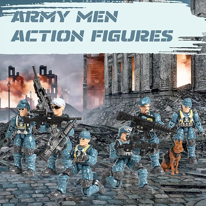 HAPTIME Army Men Action Figures with Weapons, Toy Soldiers for Boys, Plastic Army Toys for Boys 6-8, Birthday Gift for Military Collectors (6Pcs Blue)