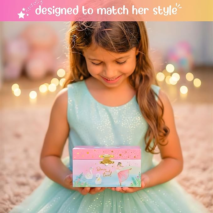 Giggle & Honey Musical Ballerina Jewelry Box for Girls - Kids Music Box with Spinning Ballerina, Ballet Birthday Gifts for Little Girls, Jewelry Boxes, 6 x 4.7 x 3.5 in - Ages 3-10,Pink