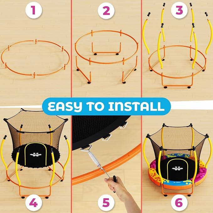 Happin® 55’’ Trampoline for Kids with Safety Enclosure, Indoor & Outdoor Toddler Trampoline, Ultra Safe Design with Multi Activity Accessories, Perfect Toddler Gift for Boys & Girls Ages 1–8