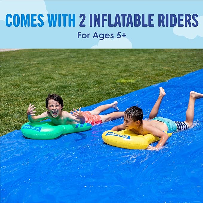 Backyard Blast - 75' X 12' Heavy Duty Waterslide - Includes 2 Riders, Sprinkler, Carrying Bag - Extra Thick to Prevent Tears & Rips - Easy to Assemble