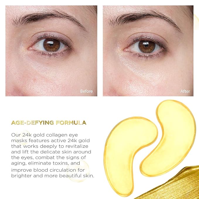 Hitece 10/20/30/50/60/80/100 Pairs Wholesale New Crystal 24K Gold Powder Gel Collagen Eye Mask Masks Sheet Patch, Anti Ageing Aging, Remove Bags, Dark Circles & Puffiness, Skincare, Anti Wrinkle.