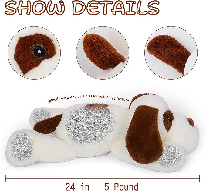 Weighted Dog Stuffed Animals 5 lbs, 24in Large Weighted Dog Plush for Kids Adults Boys Girl, Cute Plushies Soft Pillow Toy for Christmas, Birthday Gifts