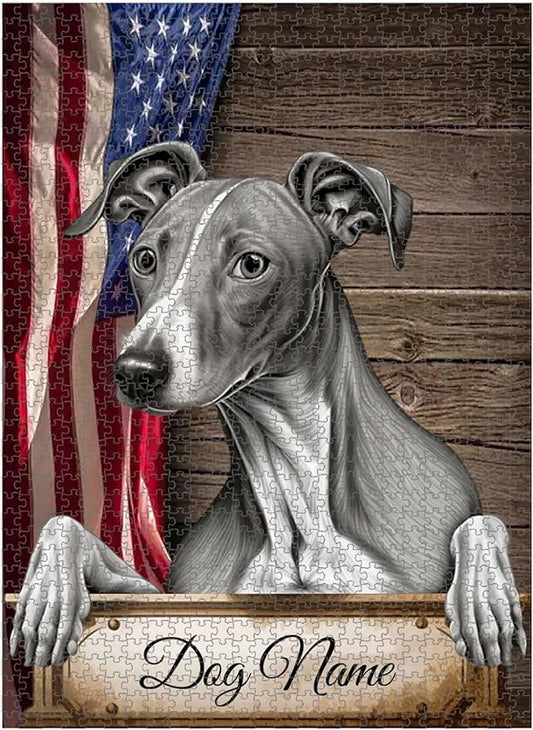 Custom Wooden Jigsaw Puzzles with Your Dog's Name on Italian Greyhound Art Print - 300 500 1000PCS Puzzles Game and Home Wall Decor