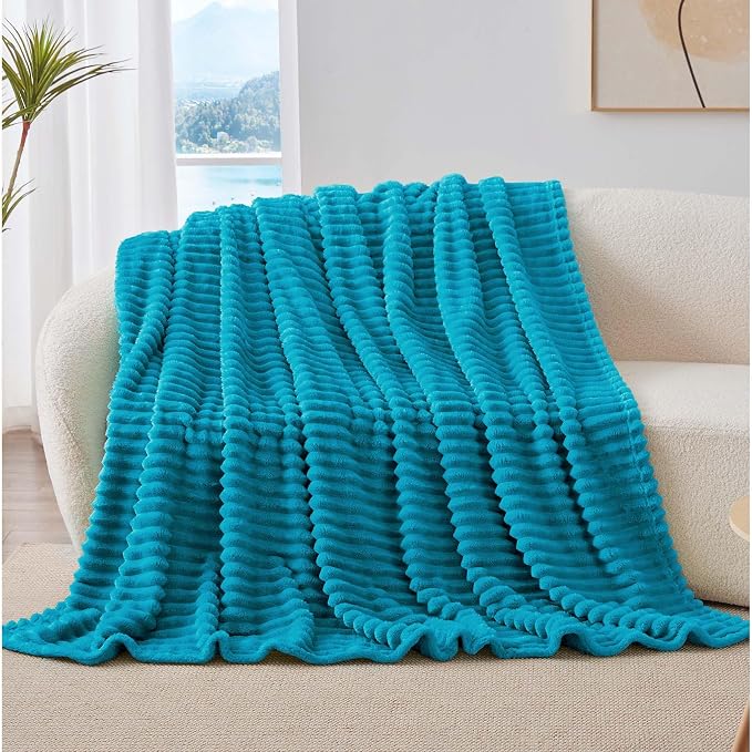 BEDELITE Striped Fleece Throw Blanket, Teal, 50"x60" | 300GSM Microfiber Fleece, Soft Cozy, Lightweight Warm, Double-Sided Plush, Machine Washable, Gift, Room Decor, for Couch Sofa