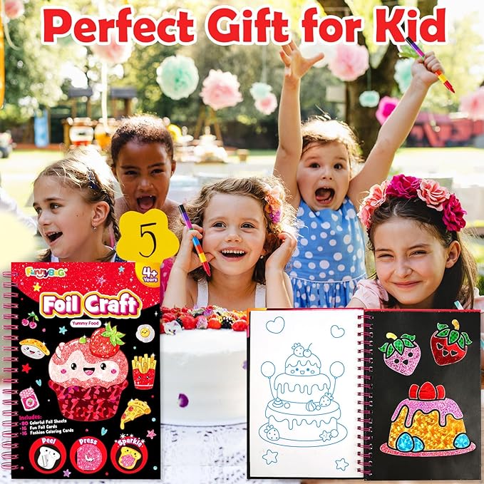 FUNNYB&G Foil Art Crafts for Kids Ages 4-8: Valentines Crafts for Kids 2026,Birthday Gift for Girls,Art and Crafts Supplies,Party Favors,Creative Toys for Girls Boys 4 5 6 7 8 9 Years Old(Food)