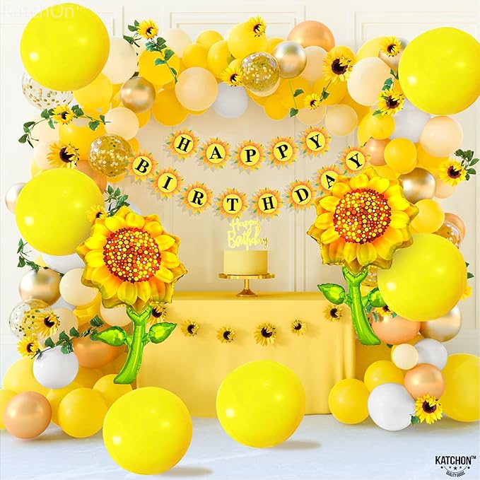 KatchOn, Huge Yellow Mylar Balloons - 22 Inch, Pack of 6 | Yellow Foil Balloons, Yellow Party Decorations | Large Balloons for Sunflower Birthday Party Decorations | Round Mylar Balloons