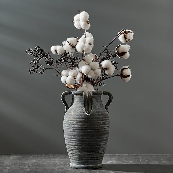 Emotionally Grounded Vase, Vaseking Large Ceramic Rustic Vase with 4 Handles, 10.83 inch Minimalist Decorative Farmhouse Vases for Home Decor, Living Room, Enterway, Table Decoration, Black Bronze