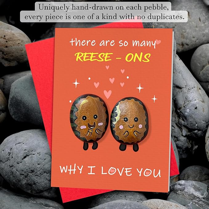 Handmade Pebble Art Reese’s Card – Gift for Reese’s Lovers, Men & Women – Reeses Gift Idea, Accessories & Decor – Reese's Gifts for Boyfriend, Girlfriend, Couples (Reese-On)