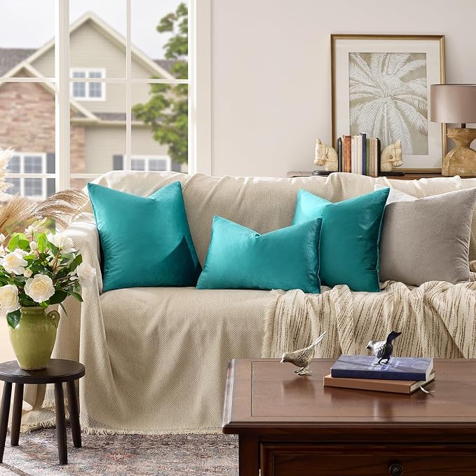 GIGIZAZA Teal Pillow Covers 12x20 Decorative Pillows Pack of 2 | Lumbar Blue Throw Pillows for Couch Sofa,280gsm Soft Textured Fabric,Modern Pillowcases,Luxury Cushion Covers