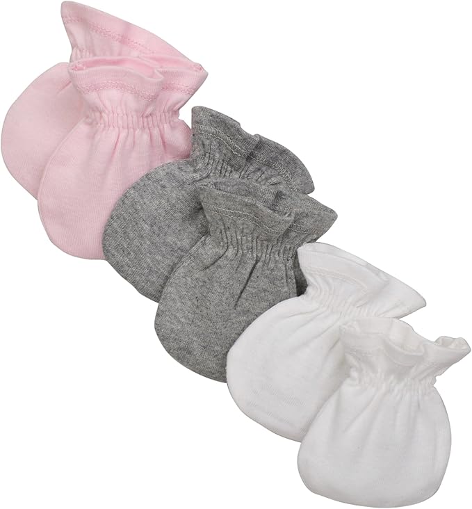 Burts Bees Baby Unisex Baby Mittens, 100% Organic Cotton, 3-Pack Solid Color Infant Scratch Protection Mitts