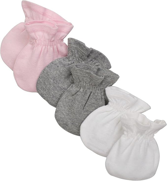 Burts Bees Baby Unisex Baby Mittens, 100% Organic Cotton, 3-Pack Solid Color Infant Scratch Protection Mitts