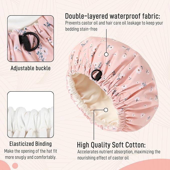 Castor Oil Pack Wrap Organic Cotton for Hair Growth, Overnight Hair Wrap for Sleep, Reusable Hair Mask Cap for Castor Oil Treatment of Balding,Thinning Dry and Damaged Hair(Oil Not Included) Flowers,M