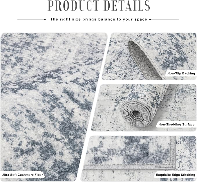 Washable Area Rug 3x5 Entryway Rug: Washable Modern Abstract Soft Thin Rug Indoor Floor No Slip Carpet for Bedroom Dining Room Farmhouse Nursery Home Office - Blue Grey