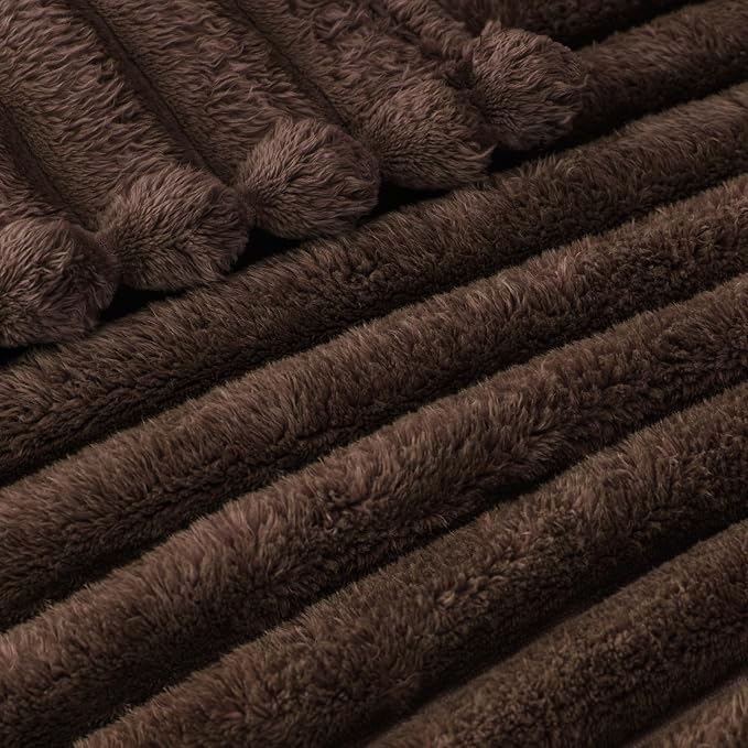 Exclusivo Mezcla Striped Queen Size Fleece Blanket for Bed, Couch, 90"x90" | Soft Breathable Cozy Bed Blankets, Lightweight Plush Fluffy Fuzzy Jacquard Decorative Blankets