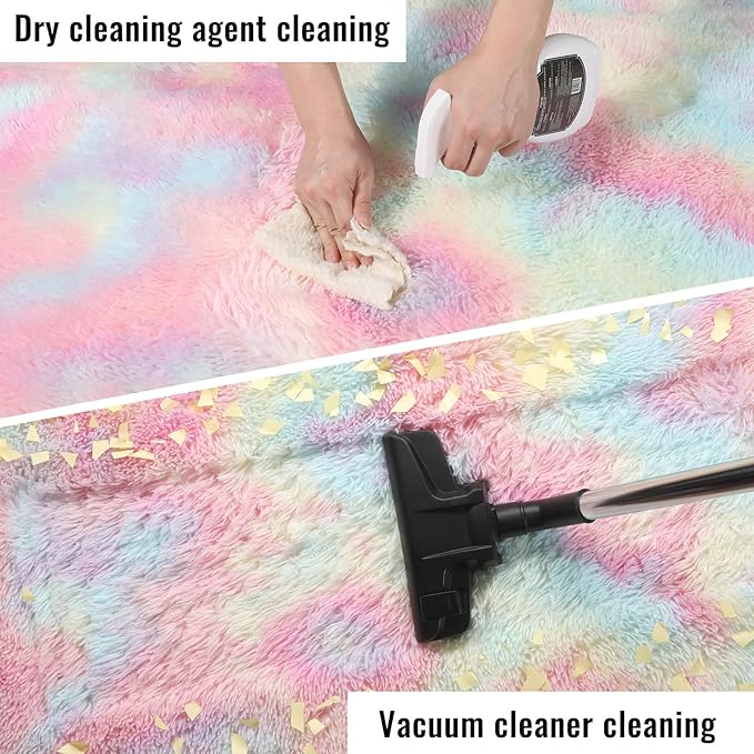 PAGISOFE 4x6 Rainbow Fluffy Soft Plush Area Rugs for Girls Bedroom, Shaggy Vibrant Rugs for Kids Playroom,Kawaii Princess Fuzzy Rugs for Nursery Baby Toddler,Cute Colorful Room Decor for Teenage