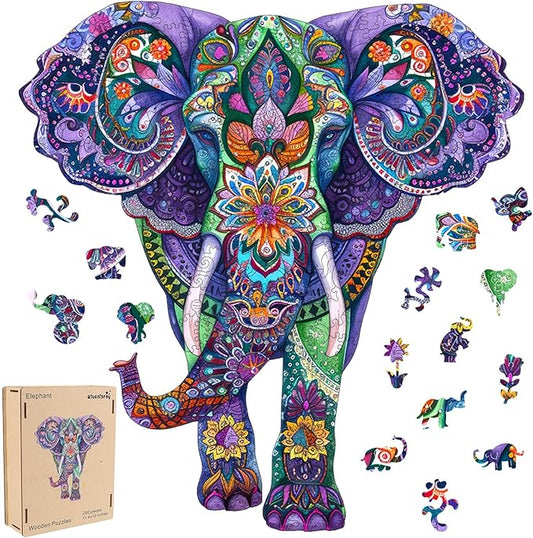 Qiuenisray Wooden Puzzles for Adults 500 Pieces, Elephant Challenging Jigsaw Puzzle, Home Decor, FSC Certified Unique Animal Shape Adult Puzzles Piece, Irregular Best Gift for Family Game 17.6x18.5 in